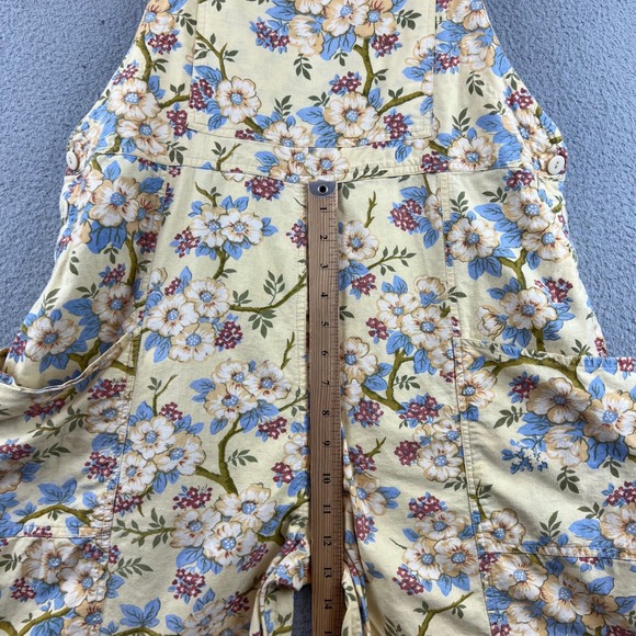 Vintage April Cornell Floral Overalls Yellow Wide Leg Jumpsuit Womens Large L - Picture 7 of 10